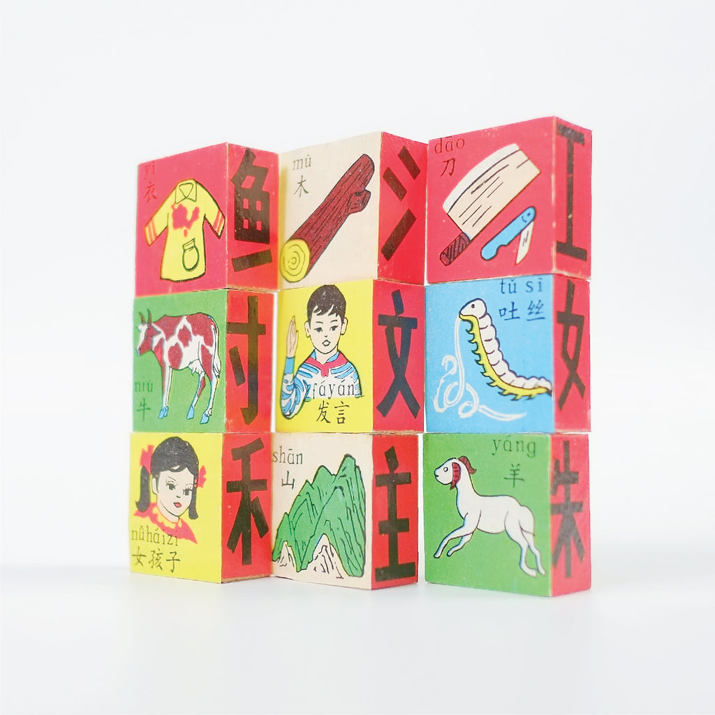 Vintage Chinese Characters Wooden Learning Blocks - SOLD OUT