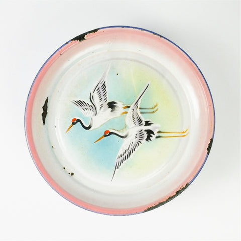 Two Chinese Cranes in Flight Enamel Tray - SOLD OUT